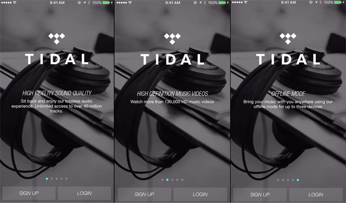 music app TIDAL highlights app features during app onboarding