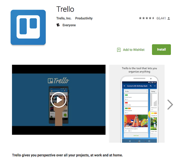 screenshot of productivity app Trello in the App Store