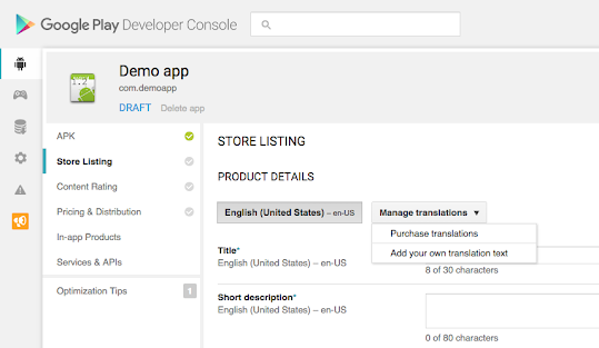 Google Play languages screenshot