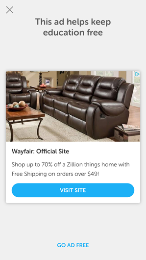 interstitial ad for Wayfair