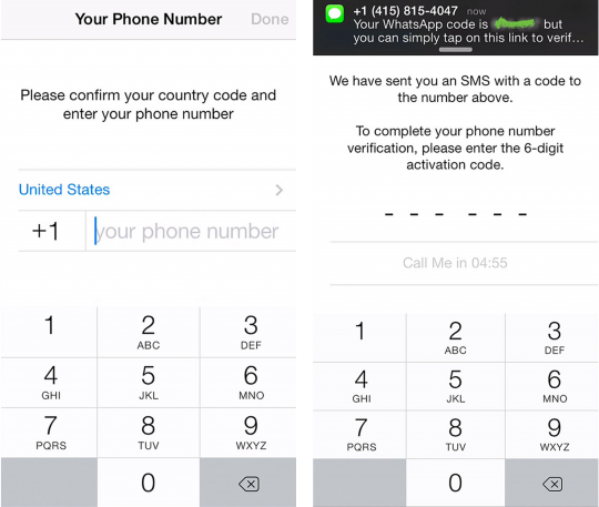 phone verification during app onboarding with Whatsapp