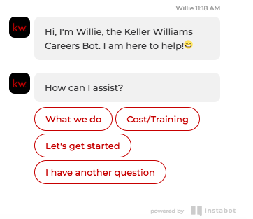 Keller Williams' Careers Bot uses AI to communicate with candidates.
