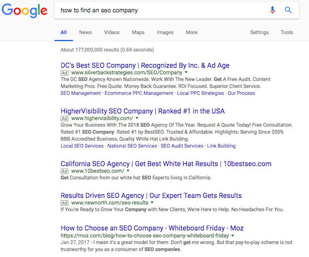 How to Find an SEO company SERP Results