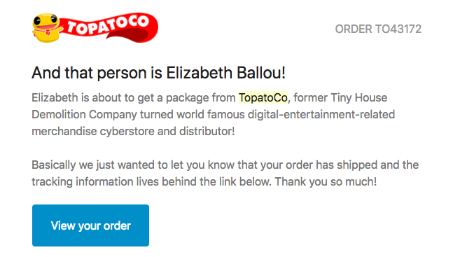 Topatoco email marketing shipment notification